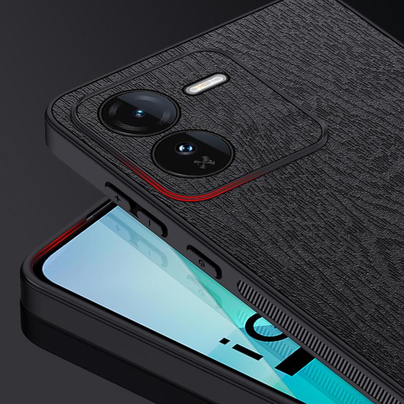 For Vivo iQOO Z9 5G Case Wood Texture Leather Coating PC+TPU Bump Proof Phone Shell