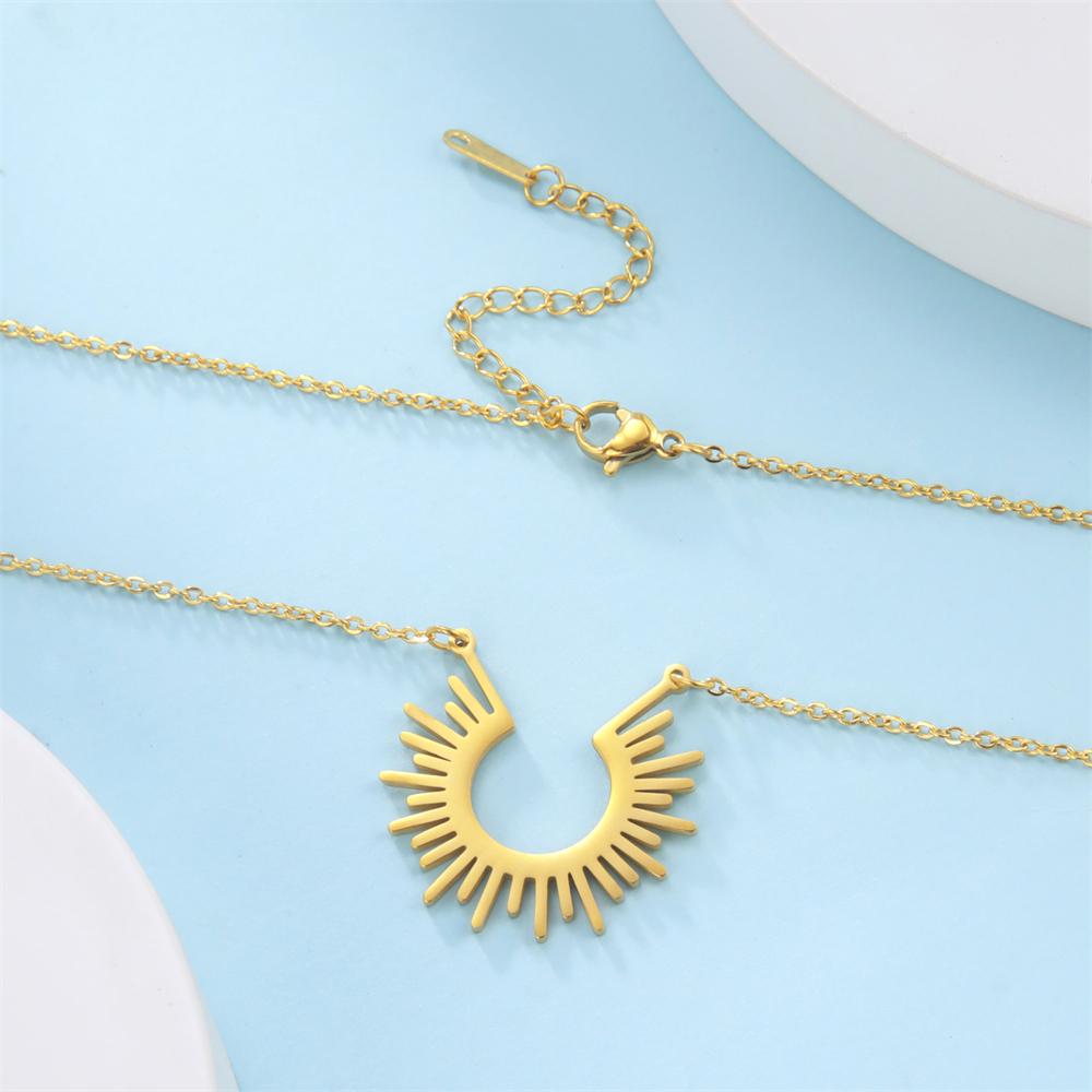 Cazador Rays of Sun Pendant Necklace for Women Half Circle Spiked Chocker Stainless Steel Jewelry Birthday Gift