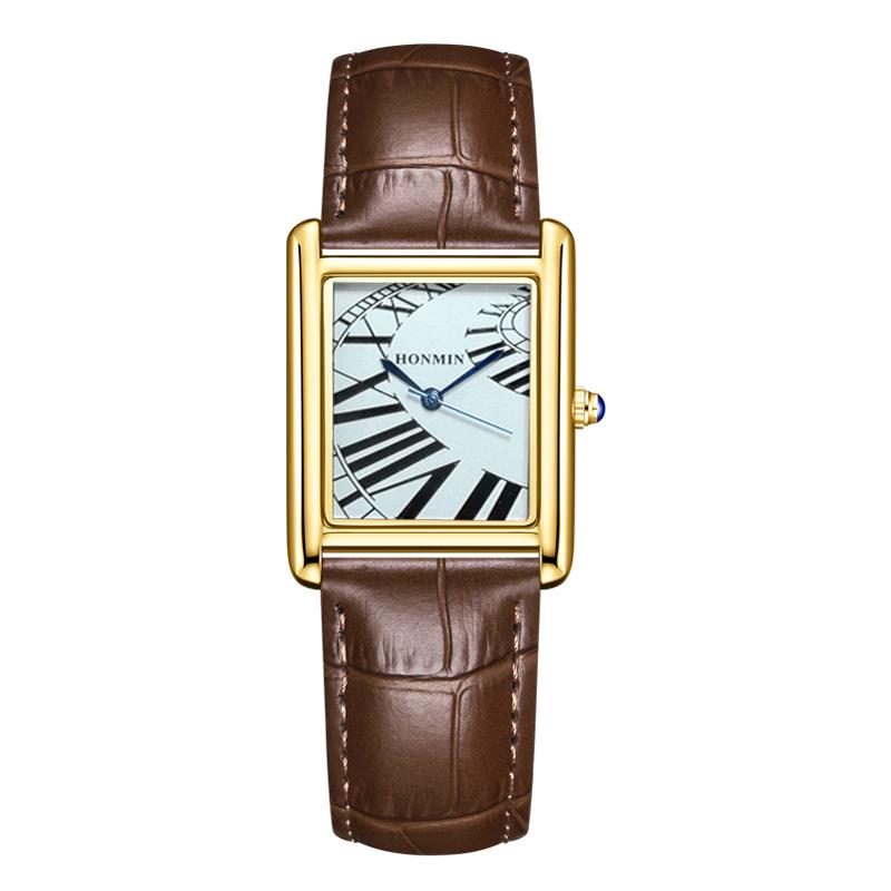 HONMIN Luxury Style Roman Dial Tank Ultra-Thin Rectangular Elegant Men's Quartz WaterProof Watch