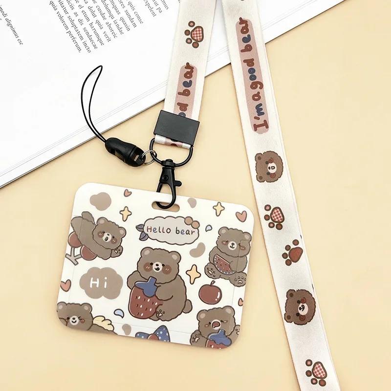 Horizontal Cute Cartoon Push Pull Card Covers Bus Card Sleeve Game Cards Case Credit Card Holder Lanyard Work Permit Holder