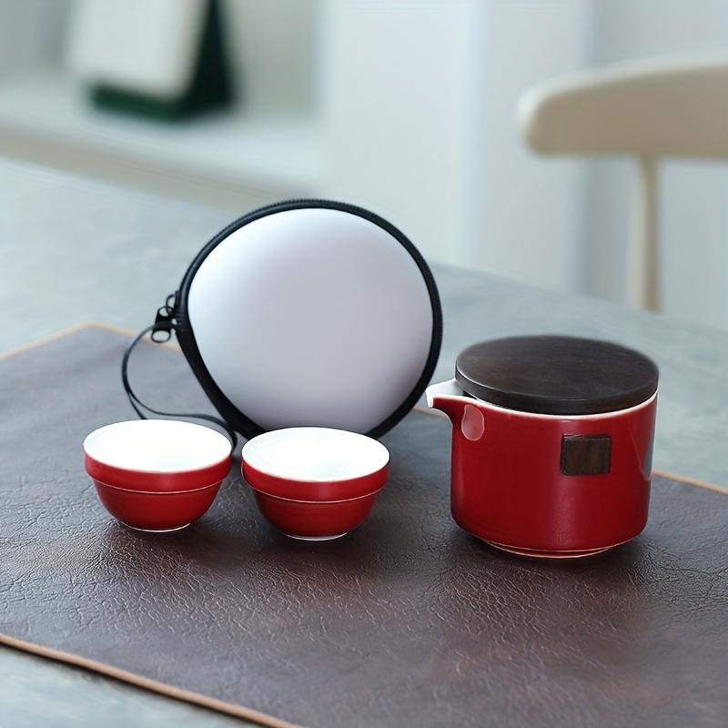 1 Set Reise Tee-Set Porzellan Tee-Set Kungfu Tee-Sets Mit 1 Teekanne (mit Sieb) 4 Teetassen Teekanister Aufbewahrungstasche Alles in einem Geschenk für Picknick O