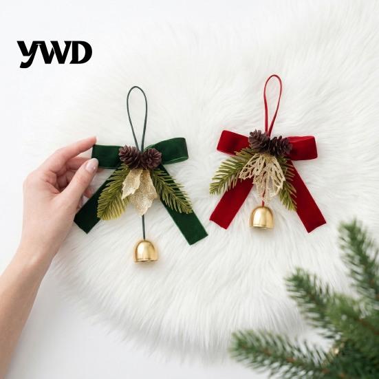 Vintage Style Holiday Gift Sets Christmas Bow Bell Hanging Ornament, Velvet Festive Wreath Decor for Ornaments Tree Home Party, Door Window