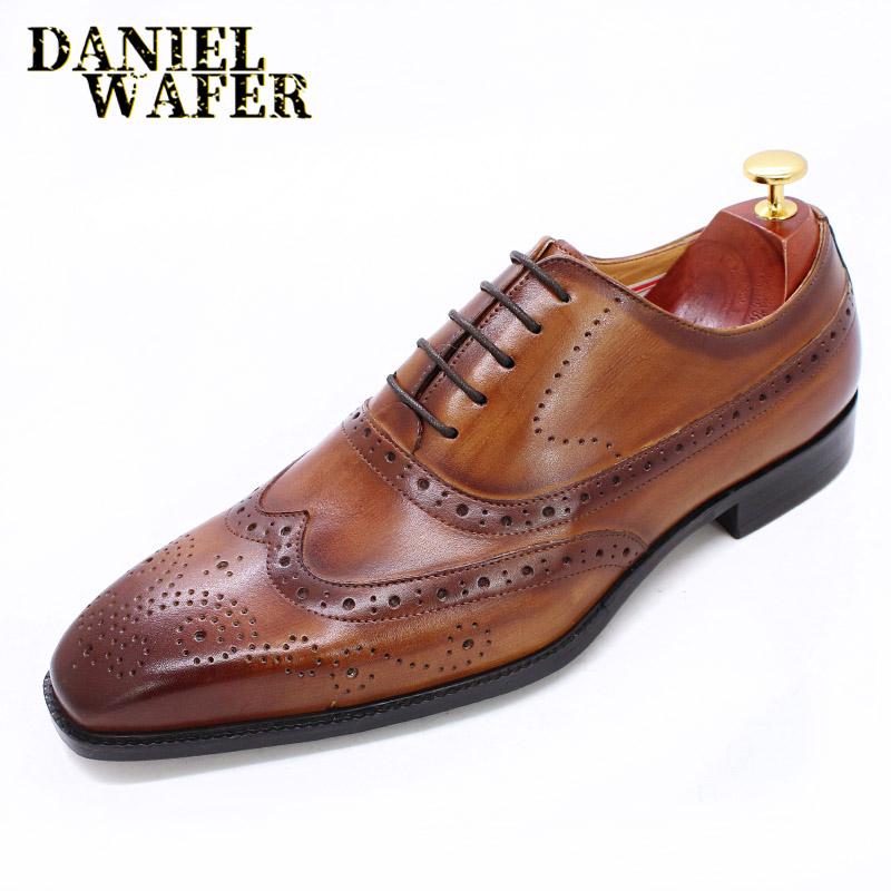 

Fashion Size 38 To 47 Classic Genuine Leather Mens Wingtip Oxfords Office Business Formal Shoes Lace-up Brogue Wedding Shoes for Men 46 коричневый