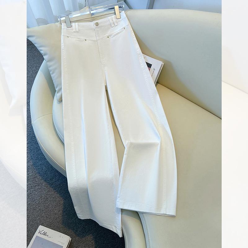 Women's Wide-Leg White Jeans, Spring Summer 2025 - Retro Slim Fit, Loose Straight-Leg Trousers