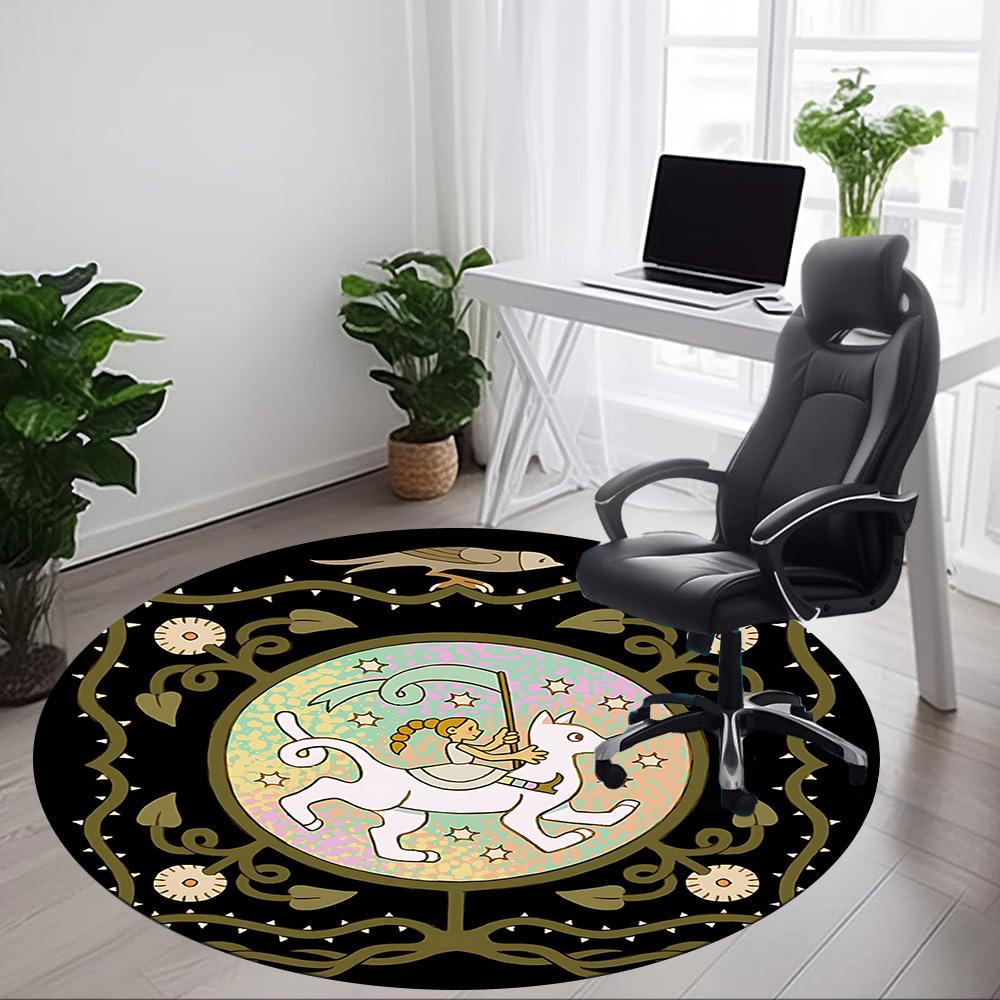 1pc Fantasy Creatures Office Round Area Rug, Indoor Mat Suitable For Office, Under Office Chairs Bedroom Living Room Home Decor, Room Deco