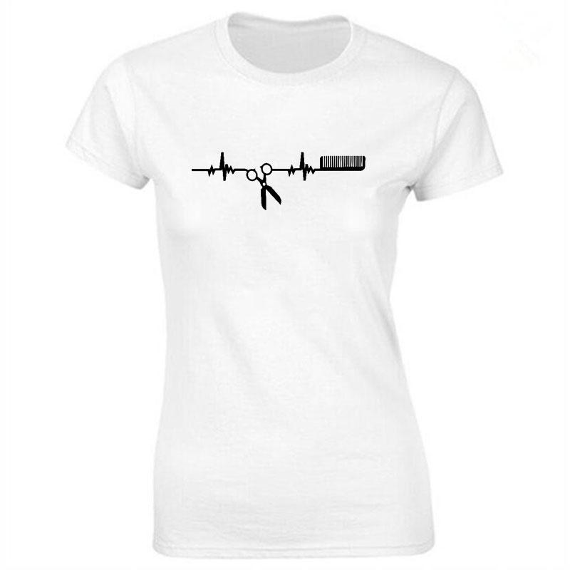 Hairdressing Hearbeat Barber Print Cotton Casual  Tshirt Women Funny T Shirt for Lady Streetwear Regular Top Tee