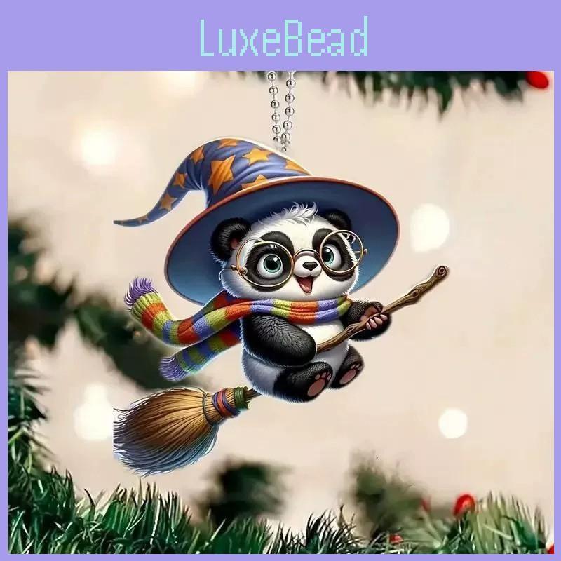 Flat Acrylic Surface Pendant With Magic Panda Riding Broom Design Christmas For