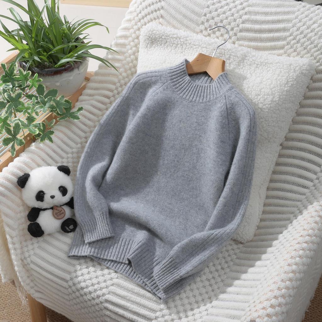 100% Pure Wool Kids' Thick Pullover Sweater - Warm Woolen Base Shirt for Boys & Girls