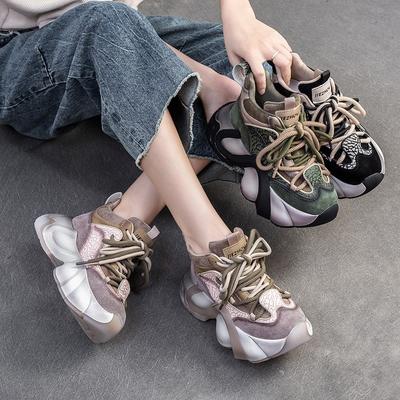 Scarpe da donna con plateau comode e casual, in vera pelle, versatili, sportive, colori misti