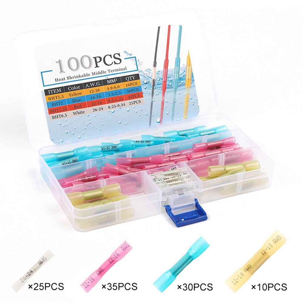 50/100PCS Multicolor Heat Shrink Terminals Insulated Docking Connector Kit Crimp Terminal  Tool