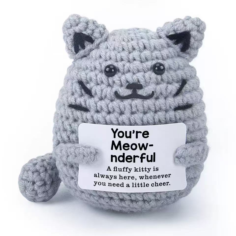 New Crochet Cat Doll Ornament Home Room Decoration Handmade Knitted Positive Energy Cat Doll With Card Christmas Party Gifts