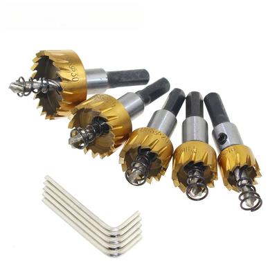 5 Stück/Los HSS Titan Lochsäge Hartmetallspitze Bohrer Set 16/18,5/20/30mm Metalllegierung Bohrer für Aluminiumtüren und -fenster Loch