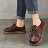 Johnature Flache Retro-Schuhe aus echtem Leder mit runder Spitze, einfarbig, vielseitige Schnür-Damenschuhe