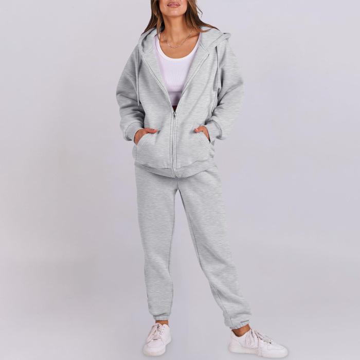 Korean Style Women's Hooded Fleece Sweatshirt - Autumn/Winter Casual Loose Top Coat Hoodie Set