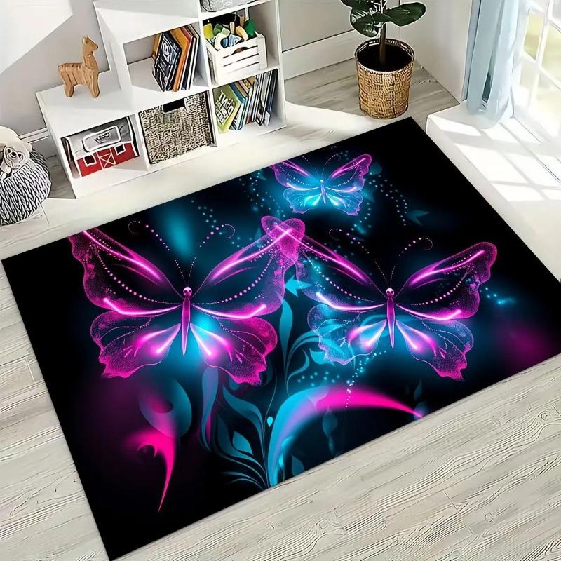 Coloful Dream Butterfly Flower Cartoon Rug for Bedroom Living Room Sofa Home Doormat Decor,Large Kids Play Non-slip Floor Mat