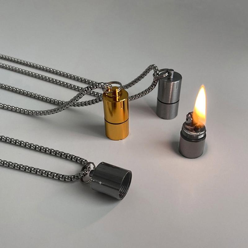 Creative Mini Lighters for Case Necklace for Titanium Steel Pendant Chain Hip Hop Party Jewelry Gift Lighters Pendan