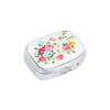 Metal Pill Box with Mirror Reusable Compact Portable Classified Store Pills Flower Print Oblong Shape Large Capacity Pill Organizer for Travel