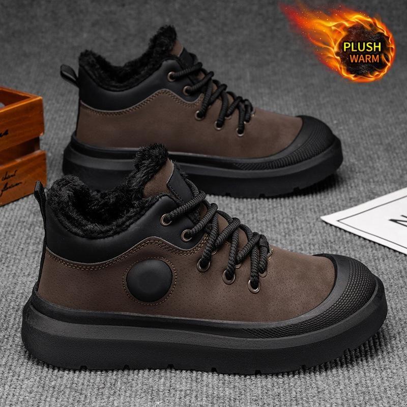 Mens Large Size Soft Sole Heightened Winter Warm Fur Snow Boots Padded Lined Ankle Boots Anti-slip Hiking Casual Sports Workwear Martin Boots