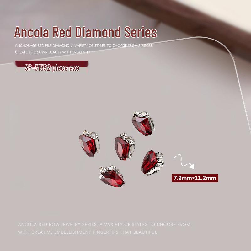 

Ancola Red Asymmetrical Diamond Rectangle Nail Art Accessories