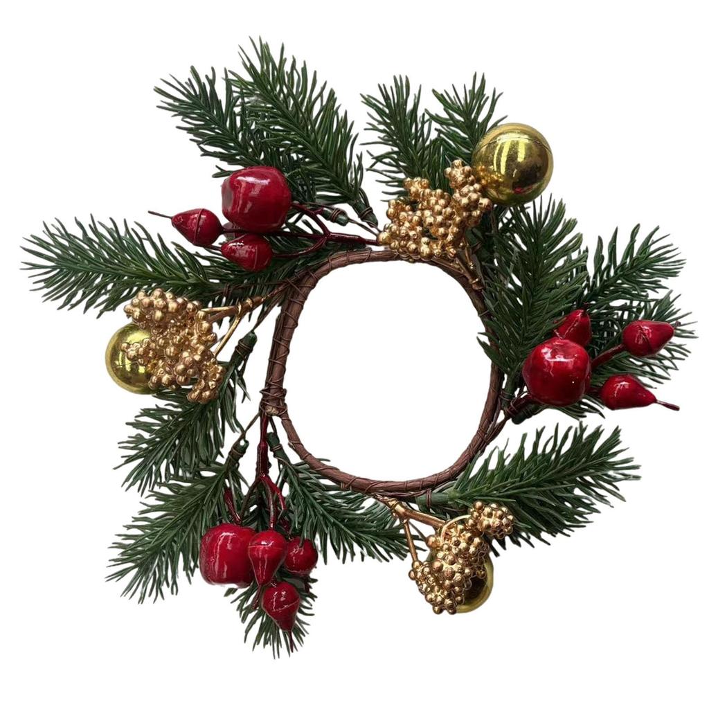 Christmas Candle Ring Decoration Holiday Handcrafted Farmhouse Decor Realistic with Red Berry Garland for Wall Birthday Decor