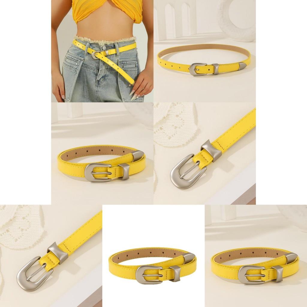 Simple Solid Color Metal Buckle Decoration Women Casual Belt For Denim Outfits