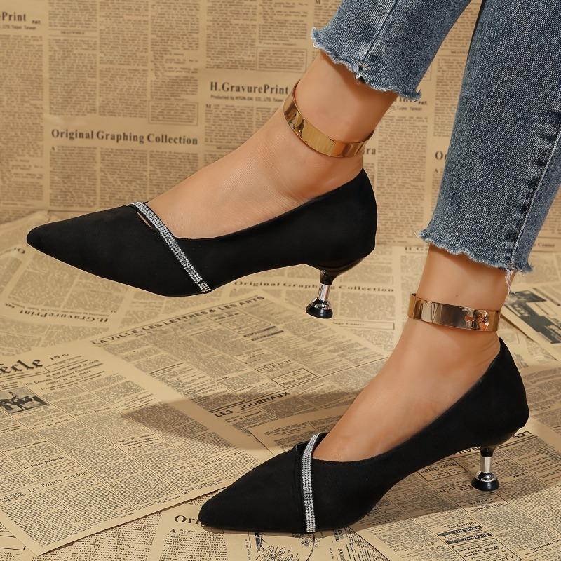 Fashion High Heel Pointed Toe Women's Shoes French Style Fairy Thin Heels Casual Rhinestone Spring Autumn New Model Pumps Sandals