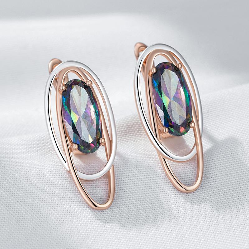 Trendy Oval Colorful Natural Zircon Drop Earrings For Women Rose Gold Color Mix Elegant Pendant Daily Jewelry
