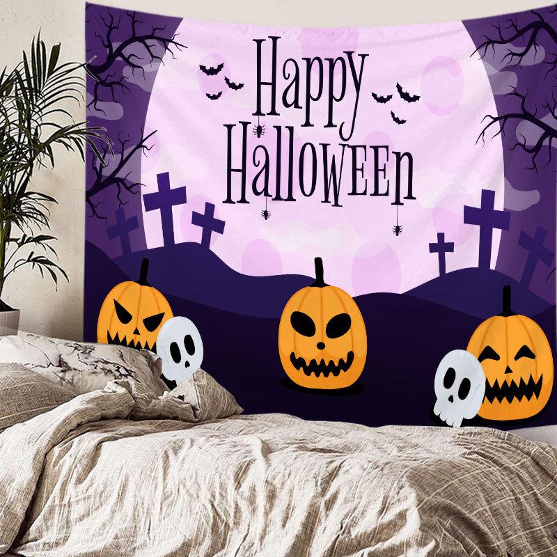 Home bedside room decoration Halloween tapestry, witch skull ghost print hanging cloth, background wall covering