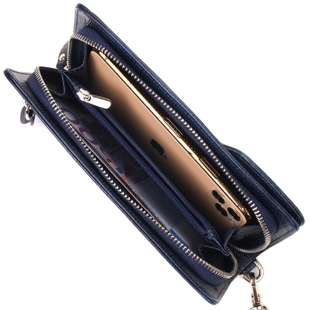 Hochwertige Damen-Clutch aus echtem strukturiertem Leder CANPELLINI Wallet 21542 Blau