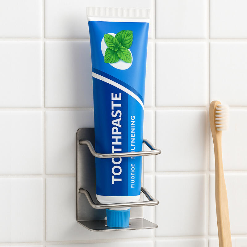 Stainless steel toothpaste holder (silver) with attached toothpaste holder