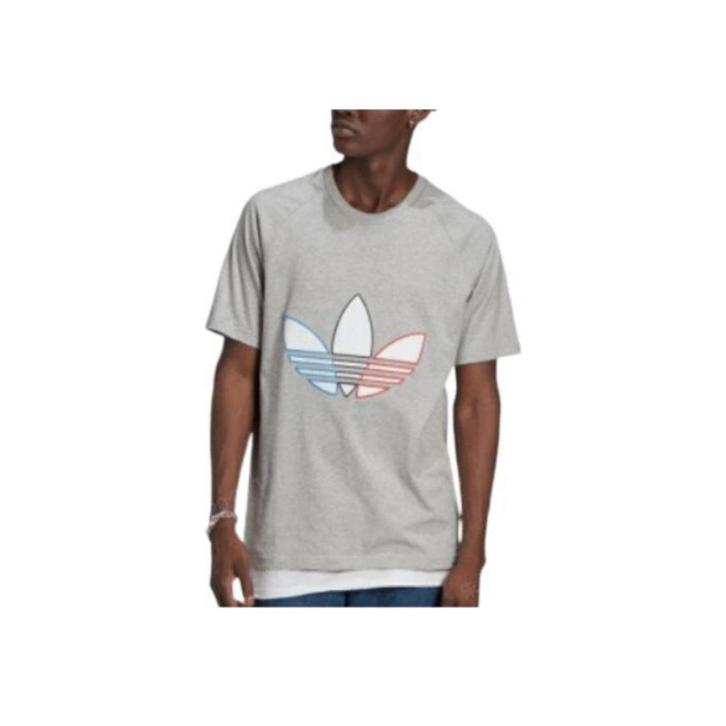 Adidas Logo Printed Sports Short Sleeve T-Shirt Men Tops Gray GQ8917