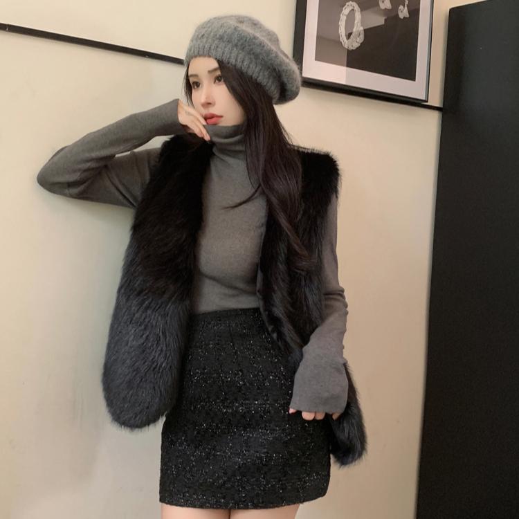 Autumn Winter Faux Mink Fur Vest Coat for Women Fur Outerwear Ladies Casual Sleeveless Jacket
