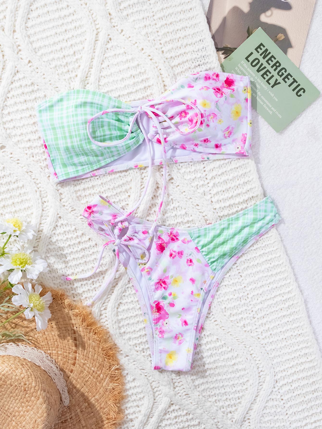 

2025 Цветочный купальник бандо: Европейский и американский стиль, сексуальный раздельный купальник для женщин Medium