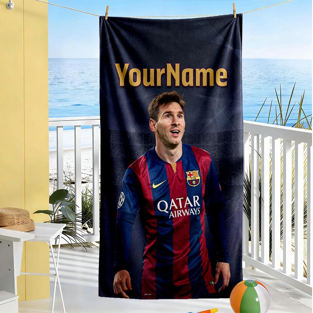 Messi Customize Your Name Beach Towel Super Soft Microfiber Quickdry Fabric Suitable for Swimming Gym Camping Yoga Vacation
