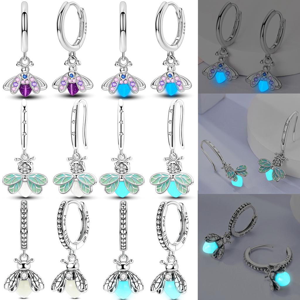 Sparkling Woman Hoop Earring 925 Silver CZ Zircon Firefly Butterfly Clover Ear Stud Earrings Jewelry Anniversary Gift