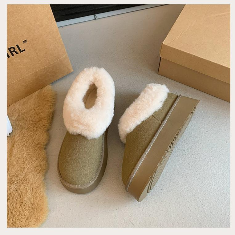 Women's Fur Mouth Large Size Thick Sole Winter Warm Fur Snow Boots Padded Lined Ankle Boots Anti-slip Hiking Sports Cotton Boots