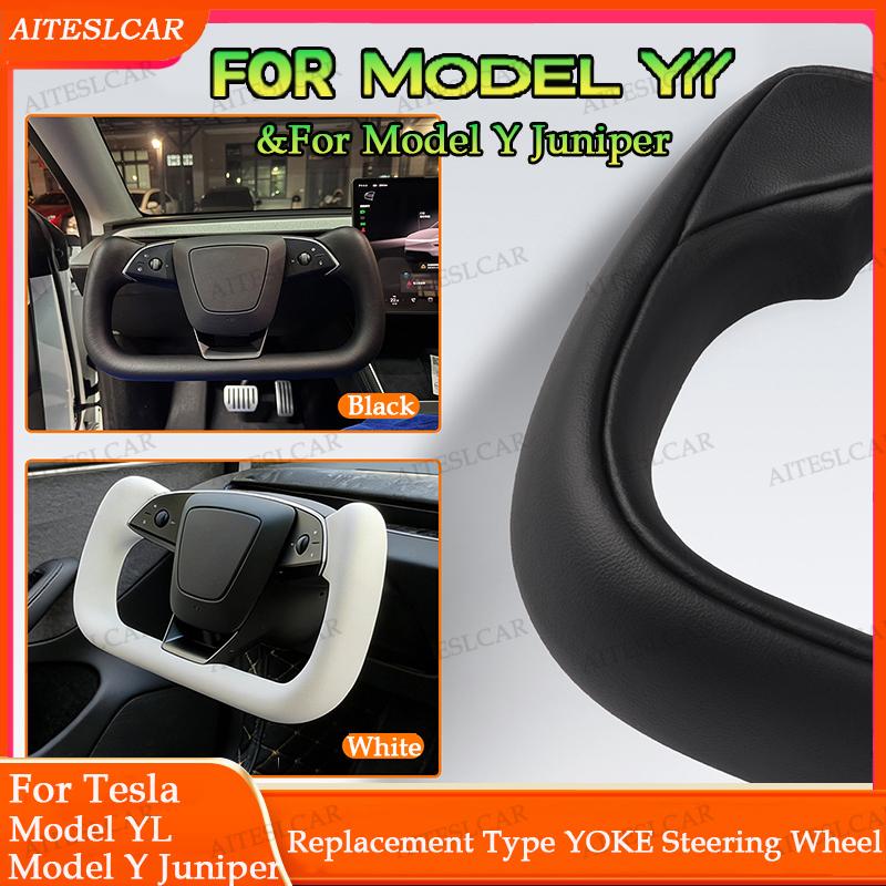 For New Tesla Model Y L/ Y Juniper 350mm/377mm Yoke Handle Steering Wheel With Heating NAPP Leather Steering Wheel Accessories