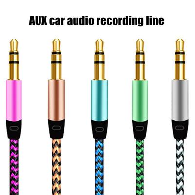 Barevný pletený kovový 3,5mm jack na jack AUX kabel pro nahrávání zvuku v autě