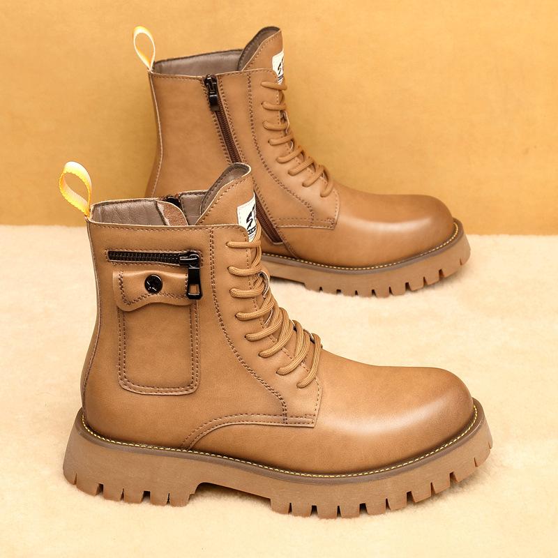 2025 Big Head High Top Martin Boots Men's Zipper Locomotive Leather Boots British Leather Platform Tooling Shoes Trendy Men's Shoes