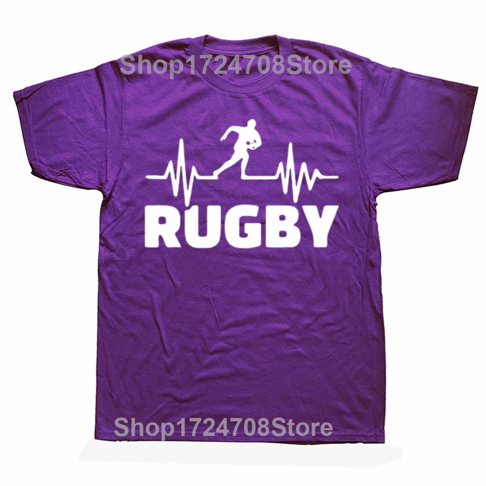 Funny Rugby Heartbeat Graphic Print Tops Men Casual Oversized Tshirt Summer Hip Hop Fashion Short Sleeve Crewneck T Shirts