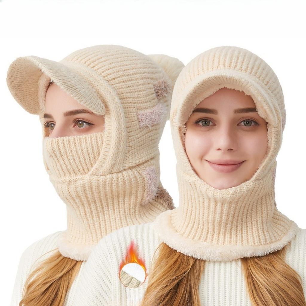 Knitted Hat, Ladies' Hat, Thickened, Face Covering, Hat, Scarf, Jumpsuit, Warm Hat, Ear Protection Hat
