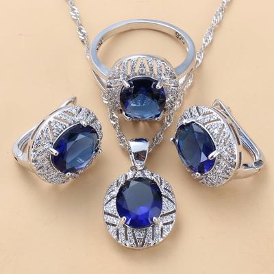 Braut Hochzeit Große Schmuckaccessoires Mit Natürlichem Zirkonia Blau Hängeclip-Ohrringe Und Ring-Set Für Frauen Geschenk