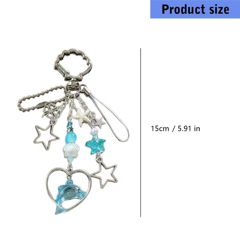 Beautiful Blue Dolphin Clovers Shell Beaded Keychain Handmade Accessory Stylish Key Holder Gift For Friend