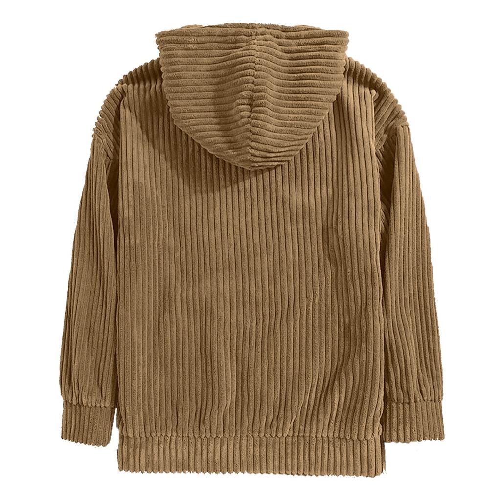 Men's Hoodie with Thick Corduroy Long Sleeves and Solid Color Kangaroo Pockets, Hanging Shoulder Hooded Sweatshirt