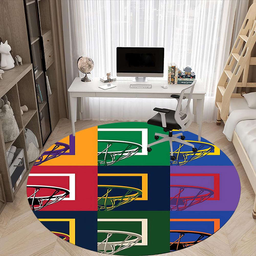 1PC Basketball Hoops Office Round Area Rug, Mat Suitable For Office, Under Office Chairs Bedroom Living Room Home Decor, Room Deco