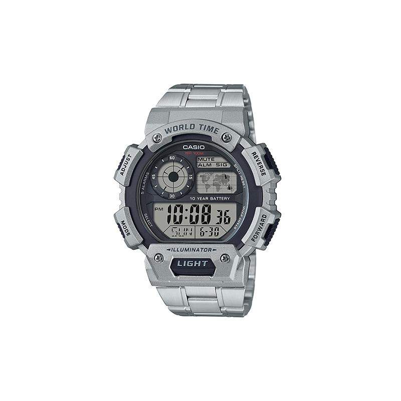 Casio YOUTH Series-Disc Digital Display Classic Retro Fashion Ten Years Electric Movement Quartz Movement Stainless Steel Strap Japanese AE-1400WHD-1A серебряный