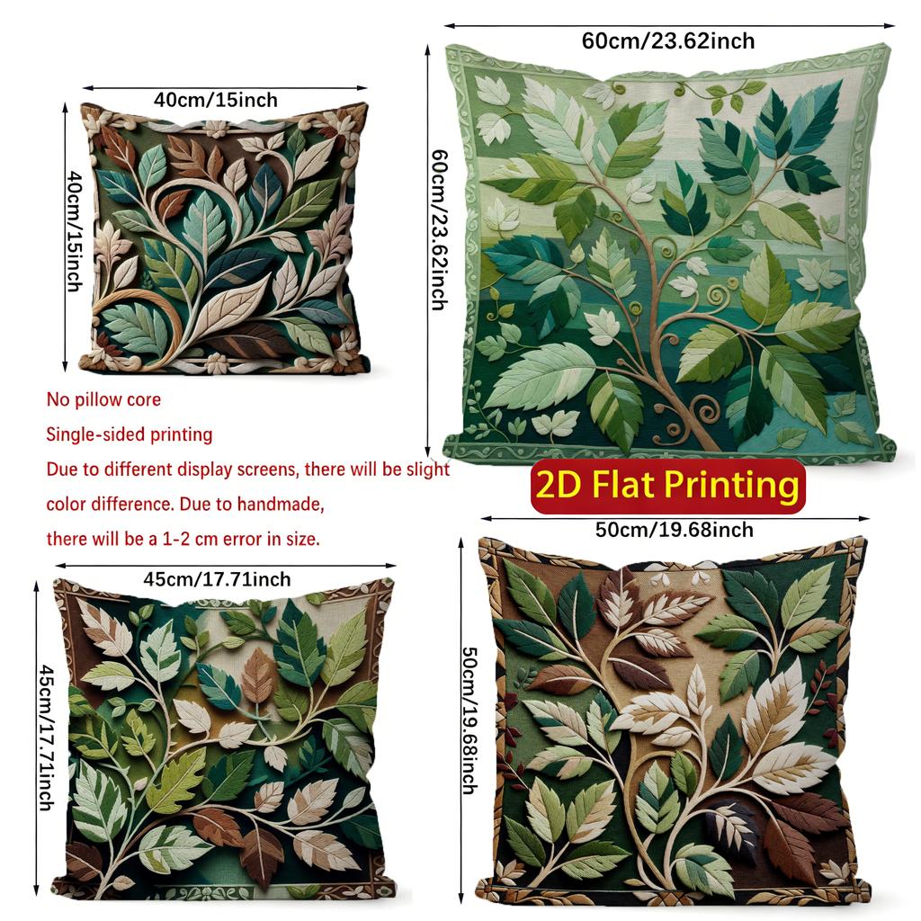 2D Leafy Floral Patterned Throw Pillow Covers Pattern Cushion Cover Suitable For Sofa Bedroom Car Pillow Cover