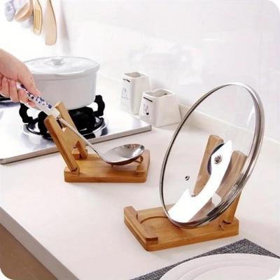 Multifunctional Bamboo Lid Bracket Pot Holder Lid Kitchen Utensil Rack Accessories Convenient and Space-Saving