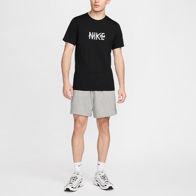 Nike Letter Print Cotton Crew Neck Short Sleeve T-Shirt Men Tops Black Light-Smoke-Grey HQ3297-010