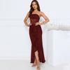 European and American Women's Clothing High Street Temperament Spice Girl Tube Top Dress Sexy High Split Ruffle Edge Backless Long Dress Women